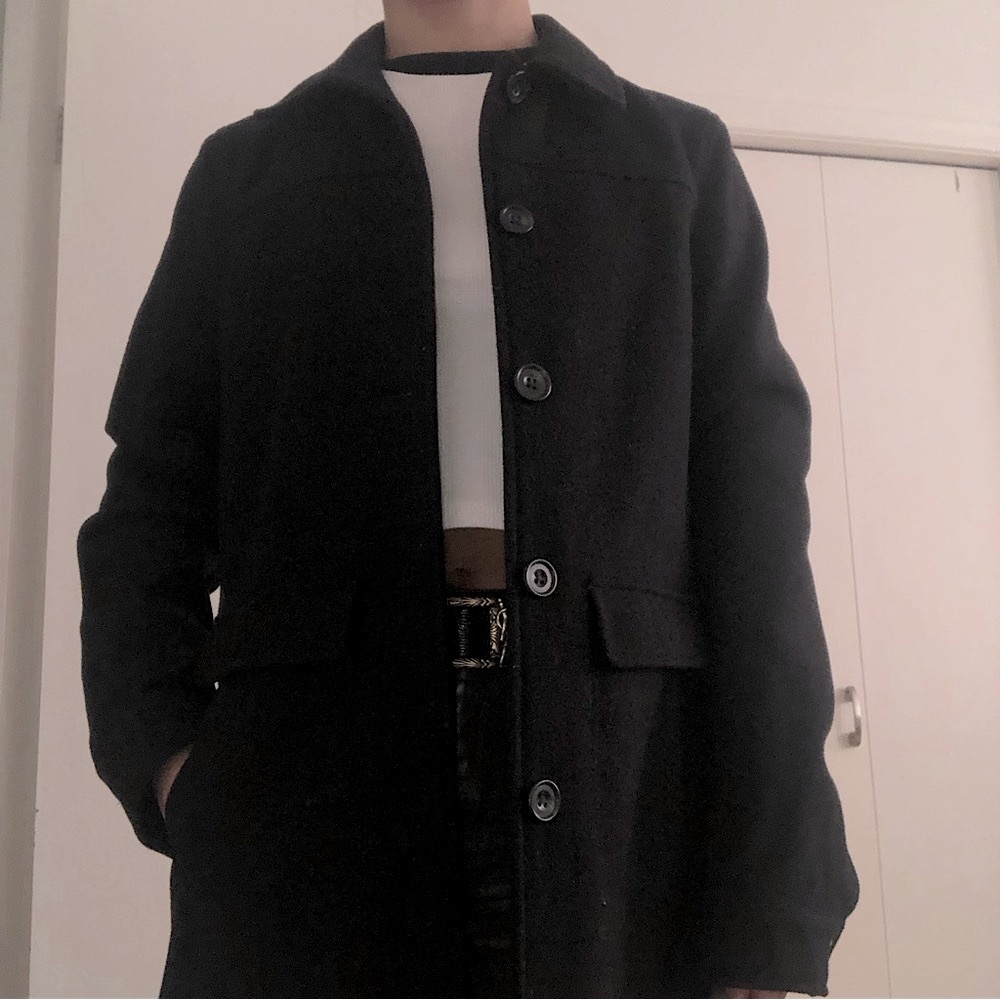 New Eddie Bauer black wool collar button up coat